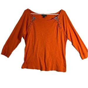 Ralph Lauren Pullover Blouse M Orange 3/4 Sleeve Shirt Classic Work